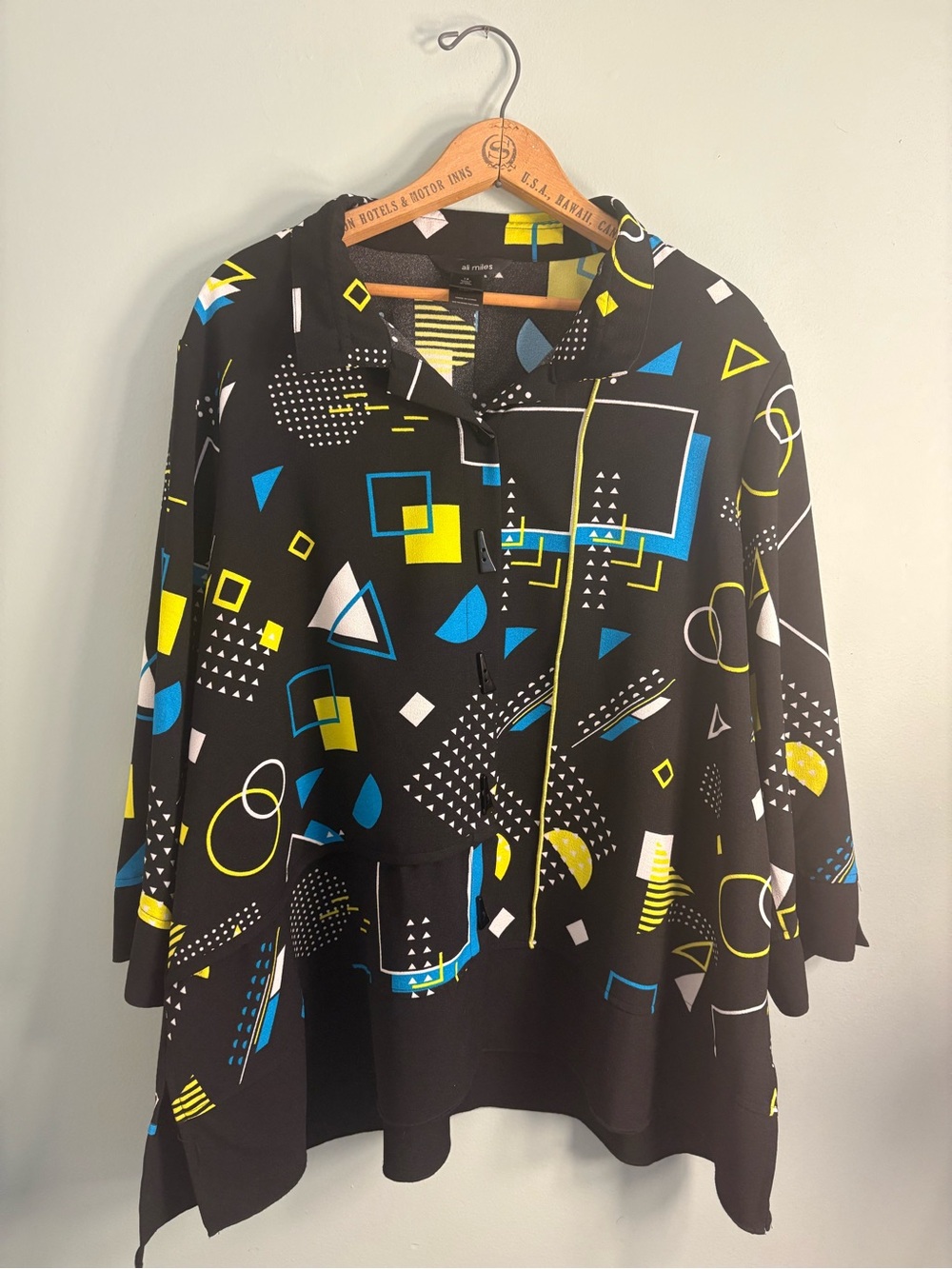 Ali Miles Black Geometric Print Tunic with Blue & Yellow Accents